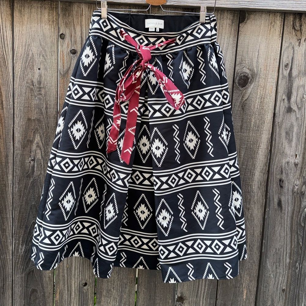 Sachin Babi | Anthropologie A Line Midi Skirt Black Motif Size Medium - Picture 8 of 10